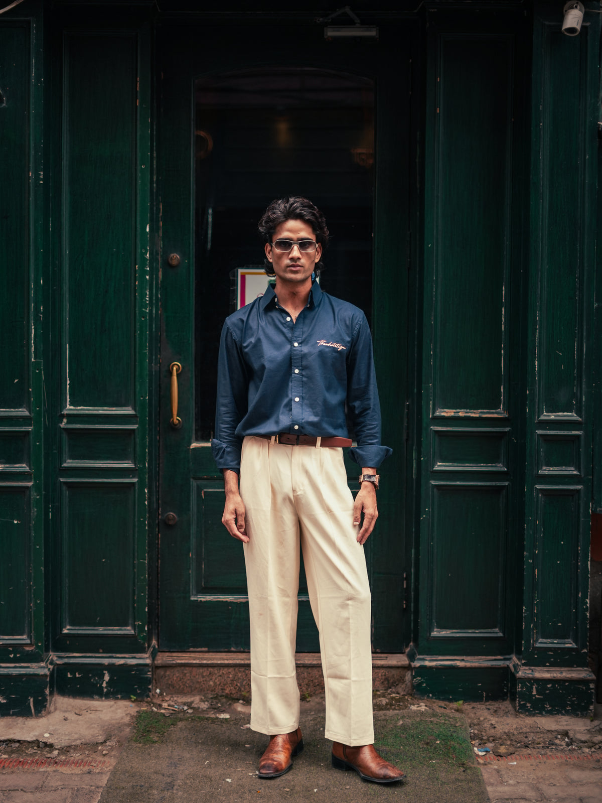 Blue Cotton Regular Fit Shirt